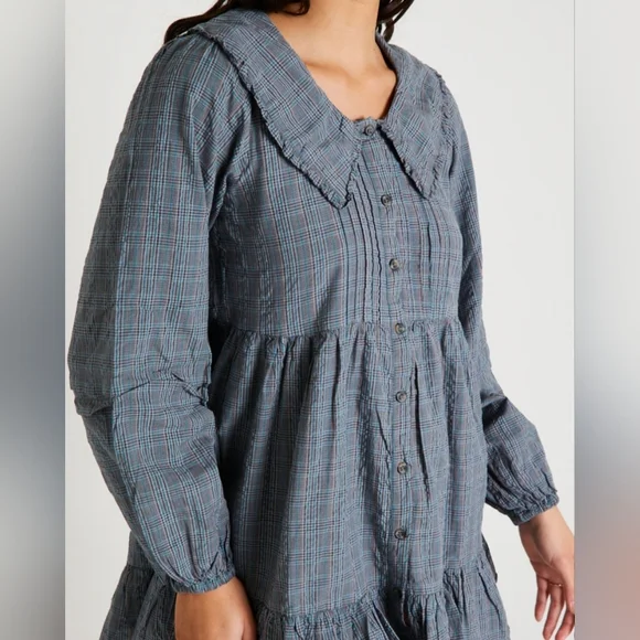 BDG Urban Outfitters Check Collar Long Sleeve Mini Dress Medium - Picture 3 of 13